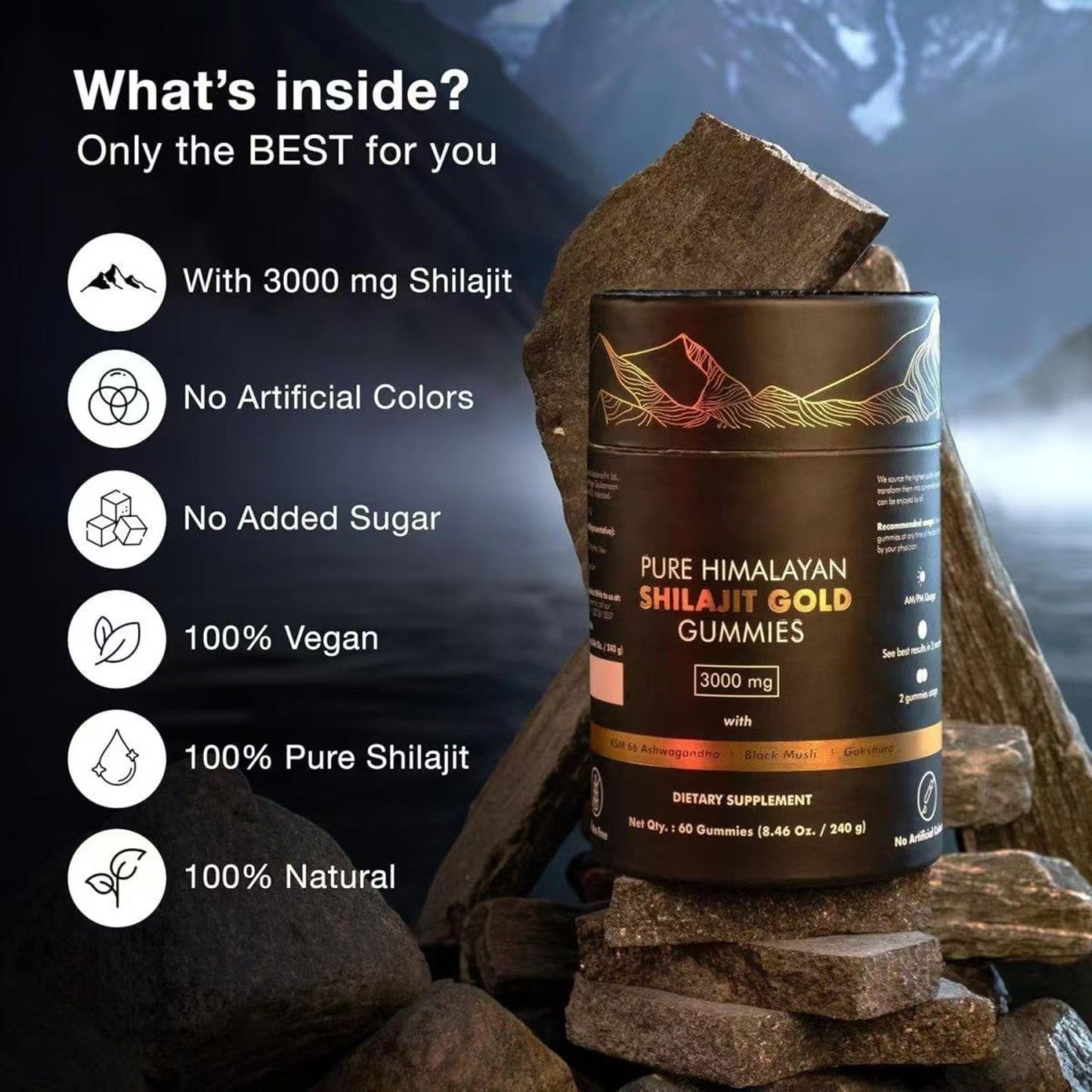 Himalayan Shilajit Gummies For Vapers/ Smokers - Fortified with Ashwagandha